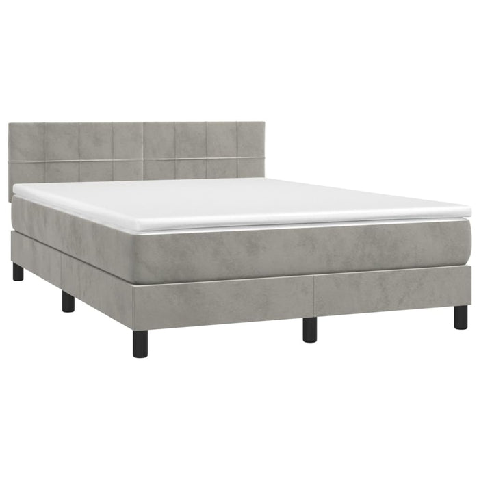 Pat continental cu saltea și LED gri deschis 140x190 cm catifea - WALTI WALTI