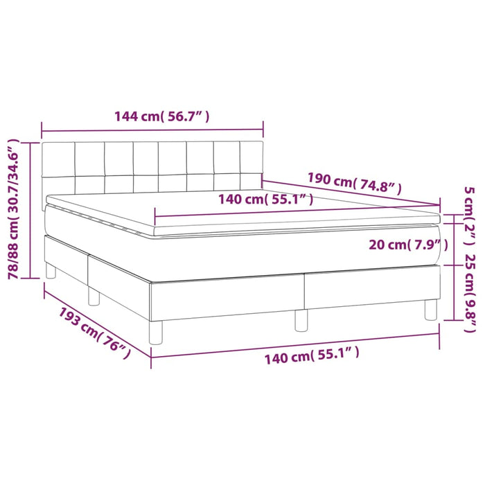 Pat continental cu saltea și LED gri deschis 140x190 cm catifea - WALTI WALTI