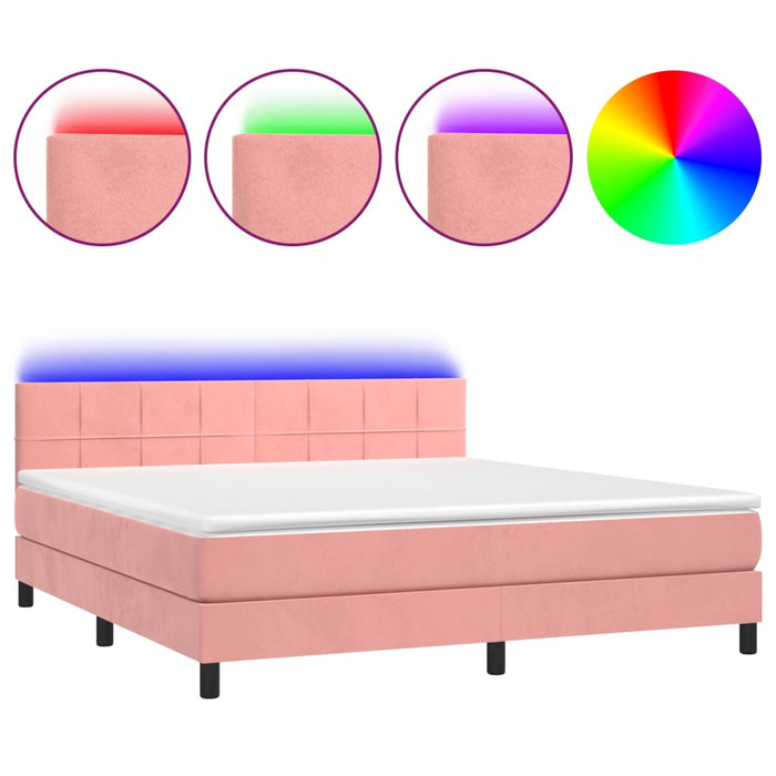 Pat continental cu saltea & LED, roz, 120x200 cm, catifea - WALTI WALTI
