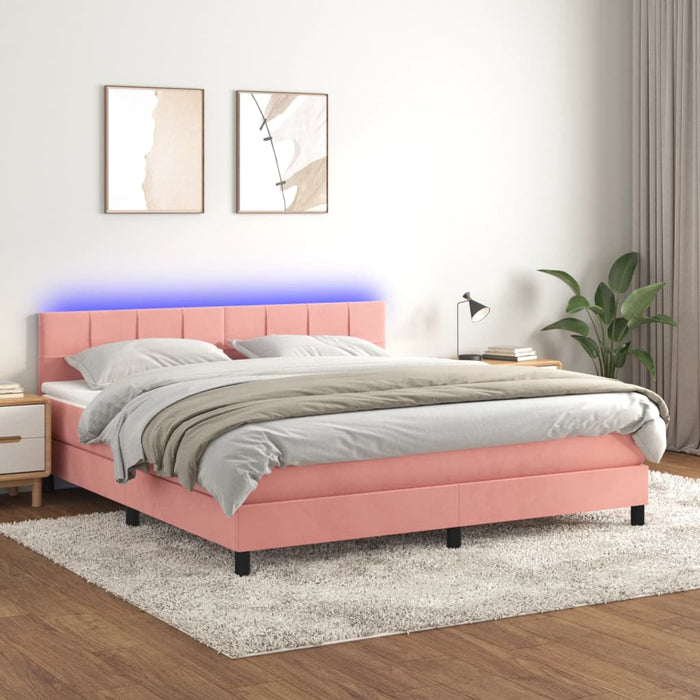 Pat continental cu saltea & LED, roz, 120x200 cm, catifea - WALTI WALTI