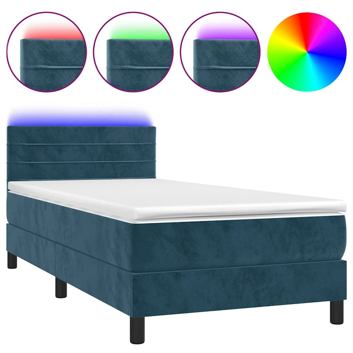 Pat continental cu saltea&LED albastru închis 80x200 cm catifea - WALTI WALTI