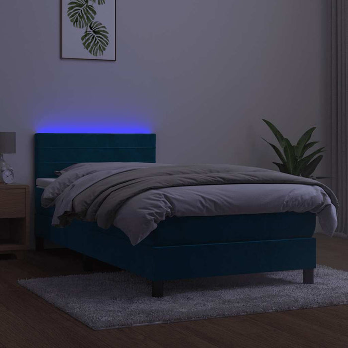 Pat continental cu saltea&LED albastru închis 80x200 cm catifea - WALTI WALTI