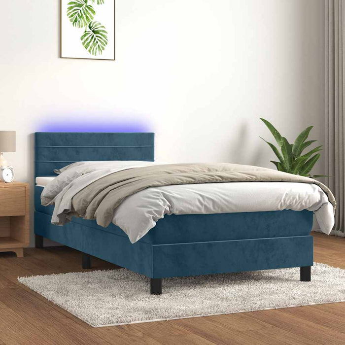 Pat continental cu saltea&LED albastru închis 80x200 cm catifea - WALTI WALTI
