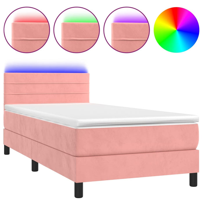 Pat continental cu saltea & LED, roz, 80x200 cm, catifea - WALTI WALTI