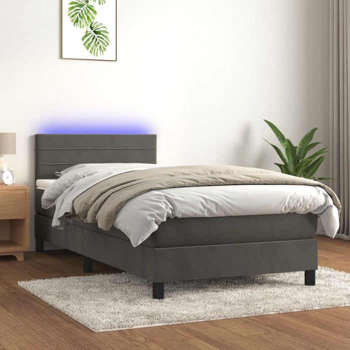 Pat cu arcuri, saltea și LED, gri închis, 90x190 cm, catifea - WALTI WALTI