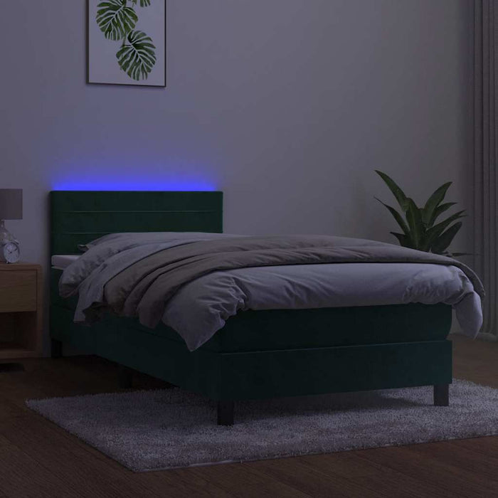 Pat cu arcuri, saltea și LED, verde închis, 90x190 cm, catifea - WALTI WALTI