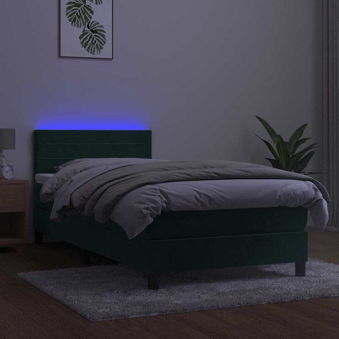 Pat cu arcuri, saltea și LED, verde, 90x200 cm, catifea - WALTI WALTI