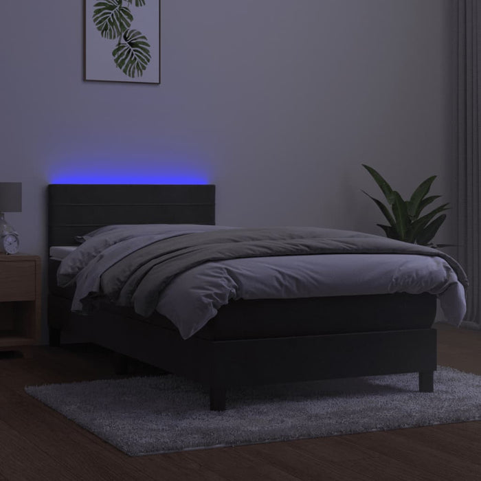 Pat cu arcuri, saltea și LED, gri închis, 100x200 cm, catifea - WALTI WALTI