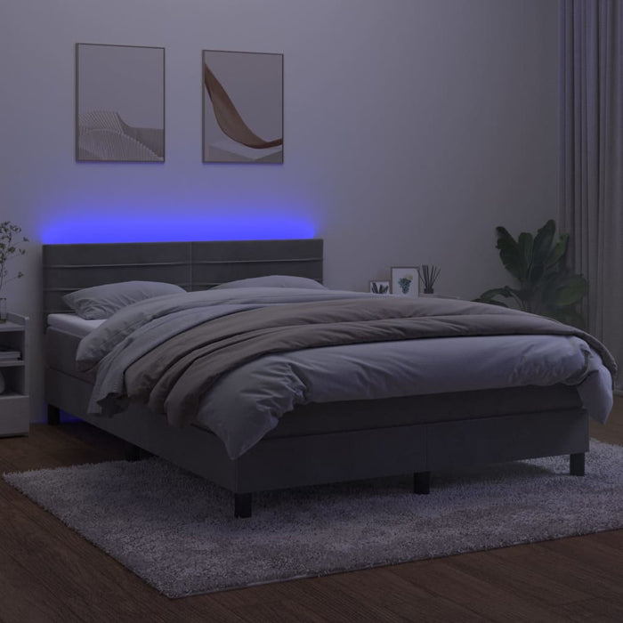 Pat continental cu saltea și LED gri deschis 140x190 cm catifea - WALTI WALTI