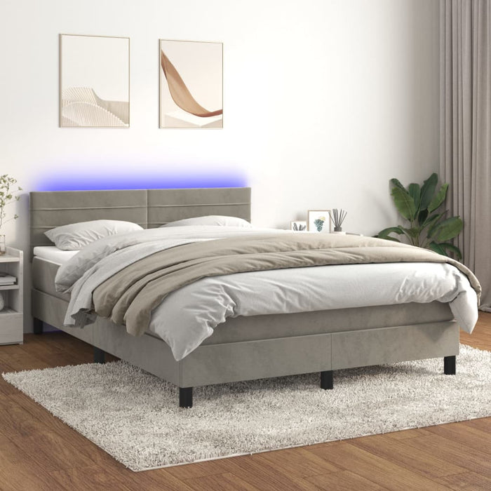 Pat continental cu saltea și LED gri deschis 140x190 cm catifea - WALTI WALTI