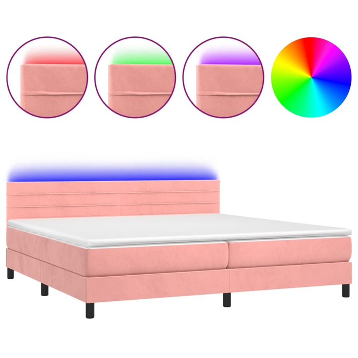 Pat continental cu saltea & LED, roz, 200x200 cm, catifea - WALTI WALTI