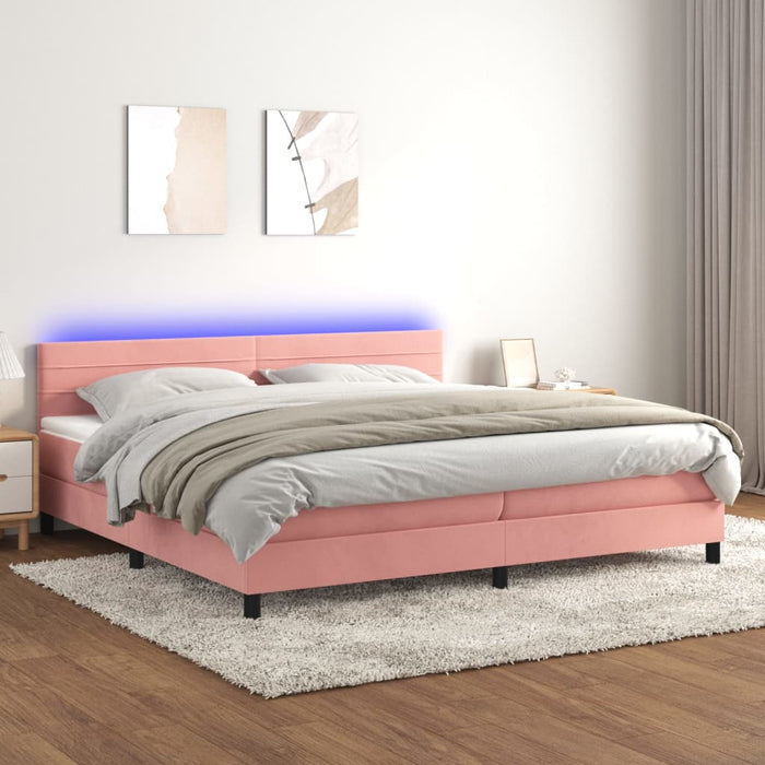 Pat continental cu saltea & LED, roz, 200x200 cm, catifea - WALTI WALTI