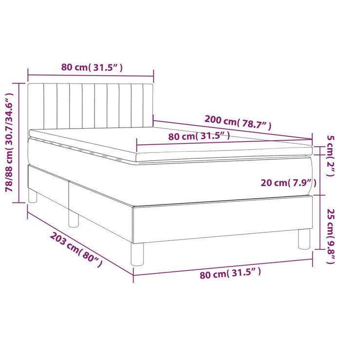 Pat continental cu saltea & LED, gri deschis, 80x200 cm catifea WALTI