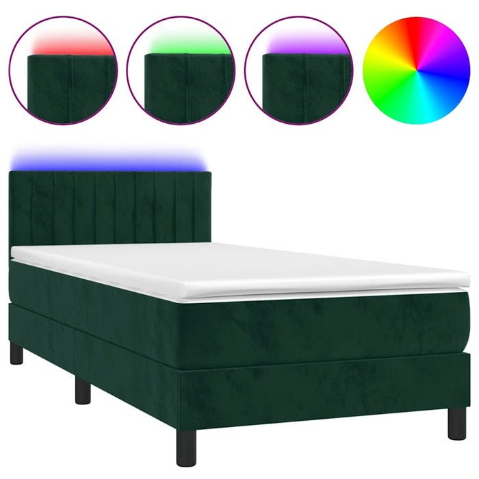 Pat continental cu saltea și LED verde închis 80x200 cm catifea WALTI