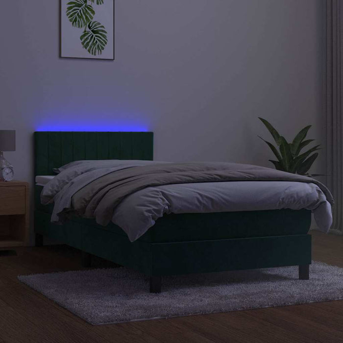 Pat continental cu saltea și LED verde închis 80x200 cm catifea WALTI