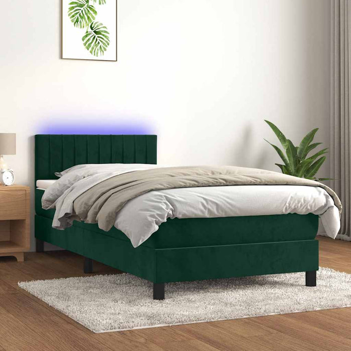 Pat continental cu saltea și LED verde închis 80x200 cm catifea WALTI
