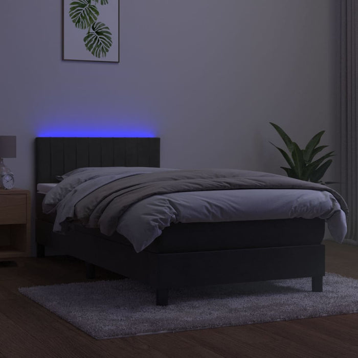 Pat cu arcuri, saltea și LED, gri închis, 90x190 cm, catifea - WALTI WALTI