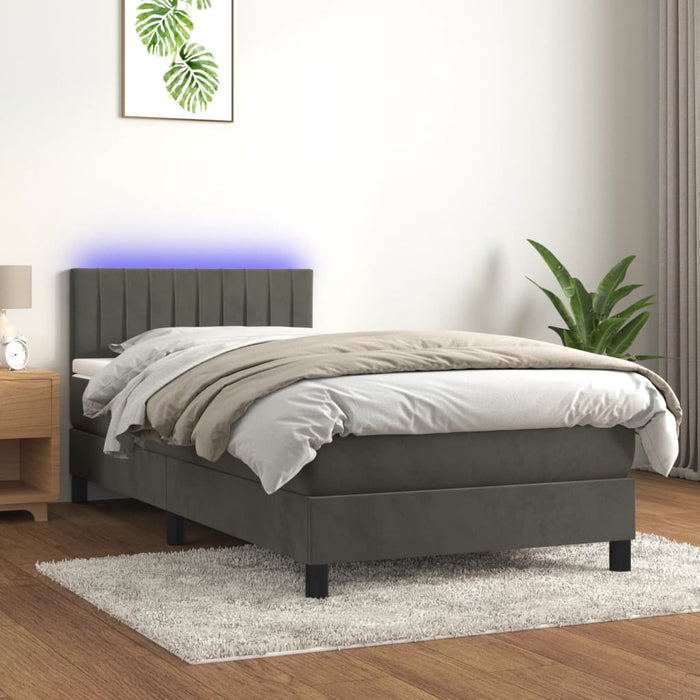 Pat cu arcuri, saltea și LED, gri închis, 90x190 cm, catifea - WALTI WALTI