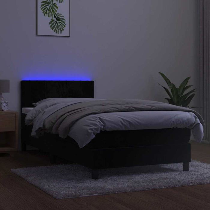 Pat cu arcuri, saltea și LED, negru, 90x200 cm, catifea WALTI