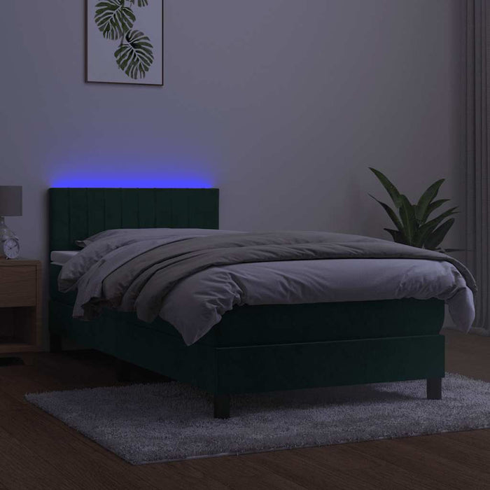 Pat cu arcuri, saltea și LED, verde închis, 100x200 cm, catifea - WALTI WALTI
