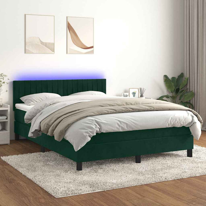 Pat cu arcuri, saltea și LED, verde închis, 140x190 cm, catifea - WALTI WALTI
