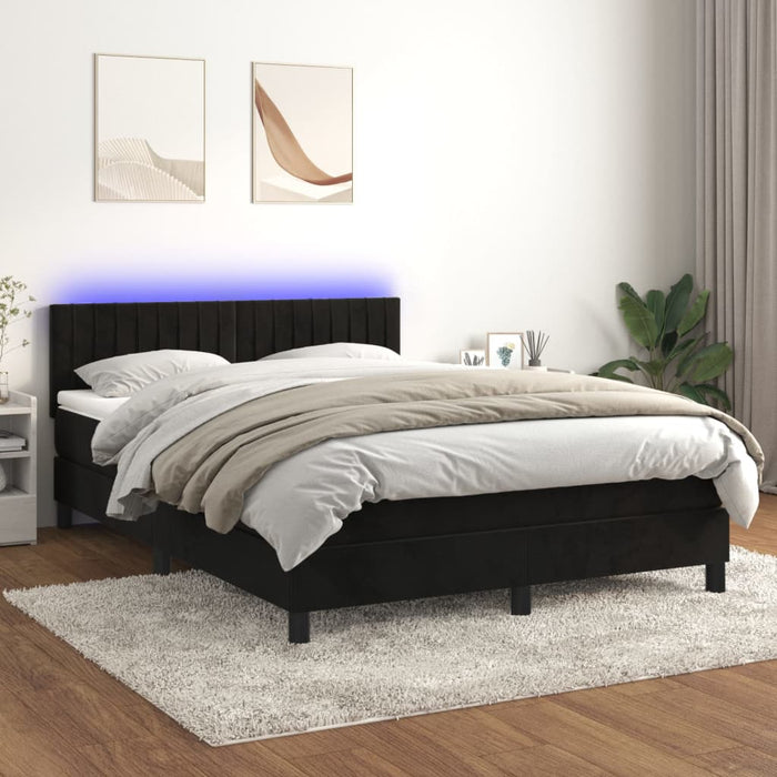 Pat cu arcuri, saltea și LED, negru, 140x200 cm, catifea WALTI