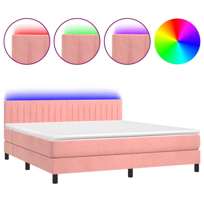 Pat continental cu saltea & LED, roz, 120x200 cm, catifea - WALTI WALTI