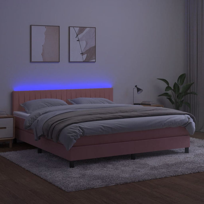 Pat continental cu saltea & LED, roz, 120x200 cm, catifea - WALTI WALTI