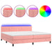 Pat continental cu saltea & LED, roz, 200x200 cm, catifea - WALTI WALTI