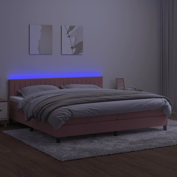Pat continental cu saltea & LED, roz, 200x200 cm, catifea - WALTI WALTI