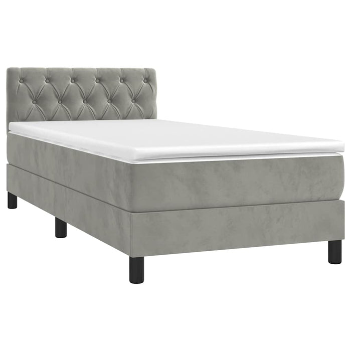 Pat continental cu saltea & LED, gri deschis, 80x200 cm catifea - WALTI WALTI