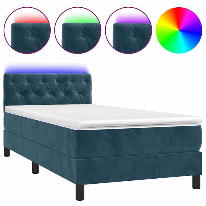 Pat continental cu saltea&LED albastru închis 80x200 cm catifea WALTI