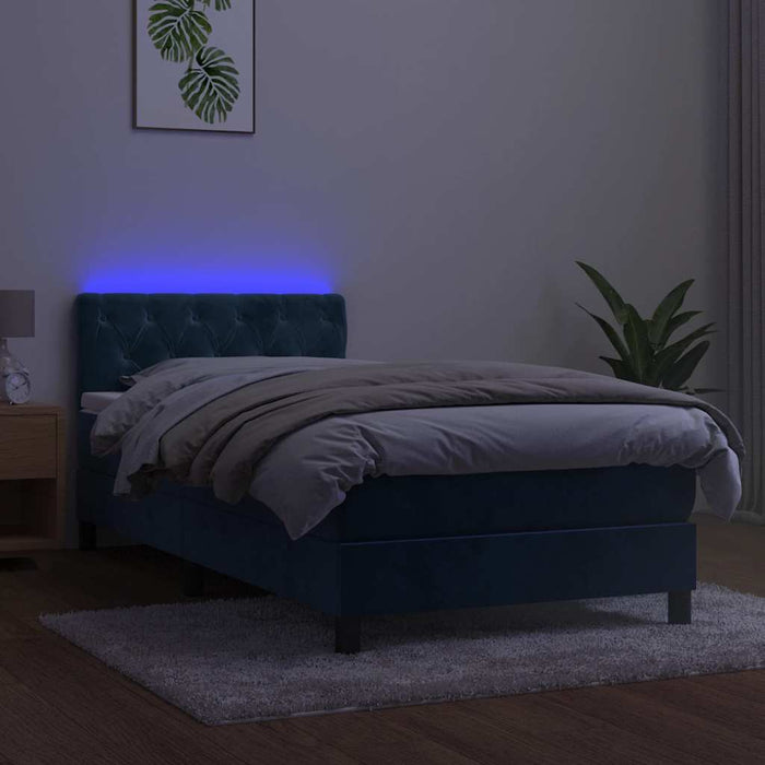 Pat continental cu saltea&LED albastru închis 80x200 cm catifea WALTI