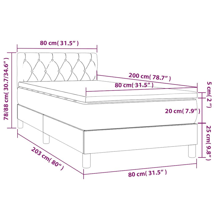 Pat continental cu saltea&LED albastru închis 80x200 cm catifea WALTI