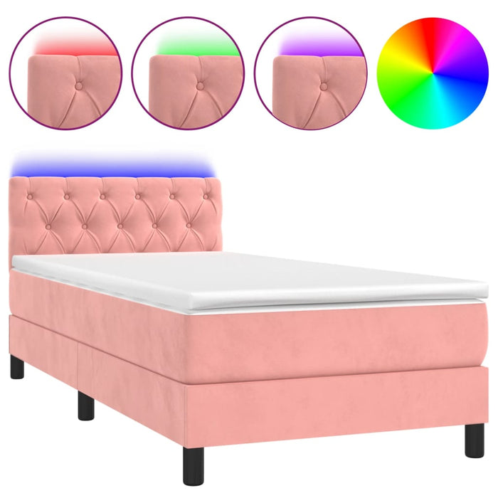 Pat continental cu saltea & LED, roz, 80x200 cm, catifea - WALTI WALTI