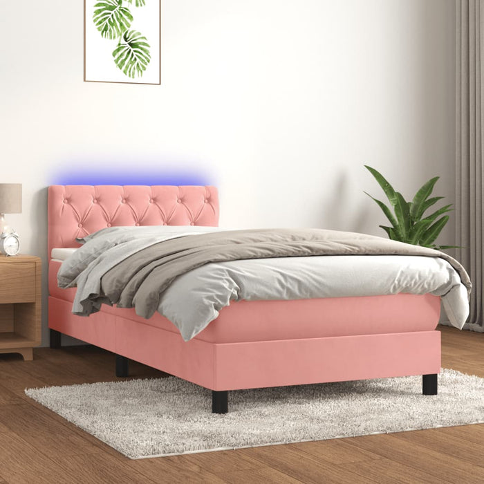 Pat continental cu saltea & LED, roz, 80x200 cm, catifea - WALTI WALTI