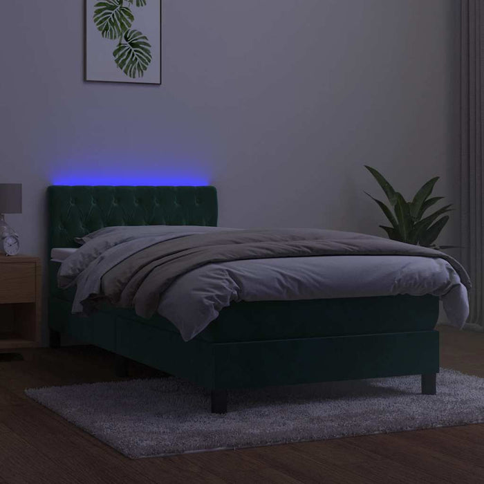 Pat cu arcuri, saltea și LED, verde închis, 90x190 cm, catifea - WALTI WALTI