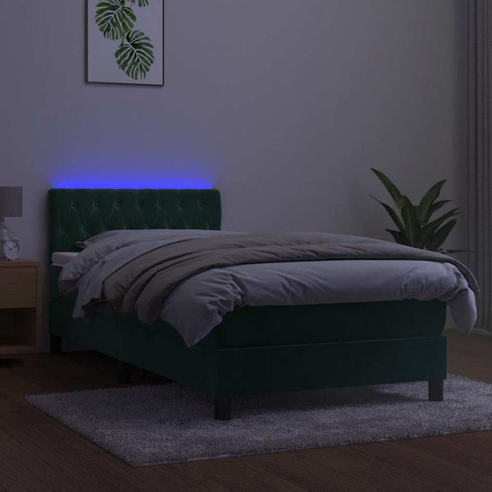Pat cu arcuri, saltea și LED, verde, 90x200 cm, catifea - WALTI WALTI