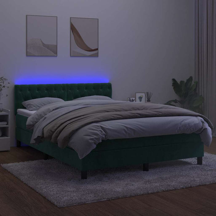Pat cu arcuri, saltea și LED, verde închis, 140x190 cm, catifea - WALTI WALTI
