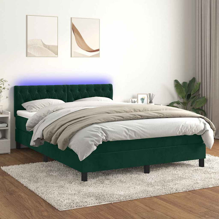 Pat cu arcuri, saltea și LED, verde închis, 140x190 cm, catifea - WALTI WALTI