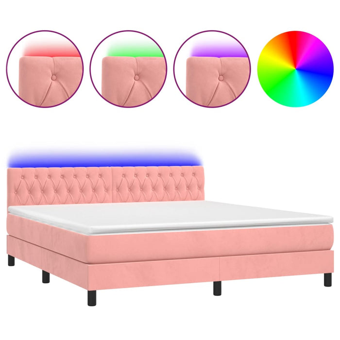 Pat continental cu saltea & LED, roz, 180x200 cm, catifea - WALTI WALTI