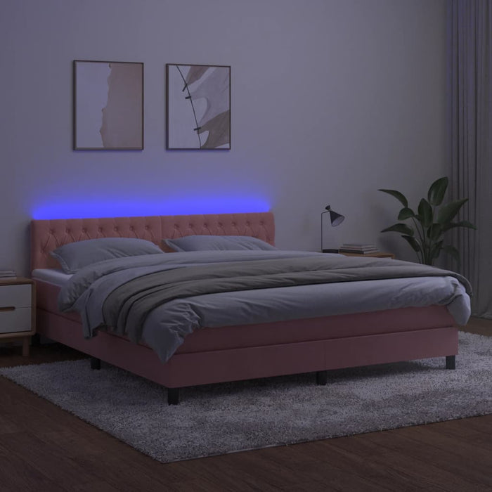 Pat continental cu saltea & LED, roz, 180x200 cm, catifea - WALTI WALTI