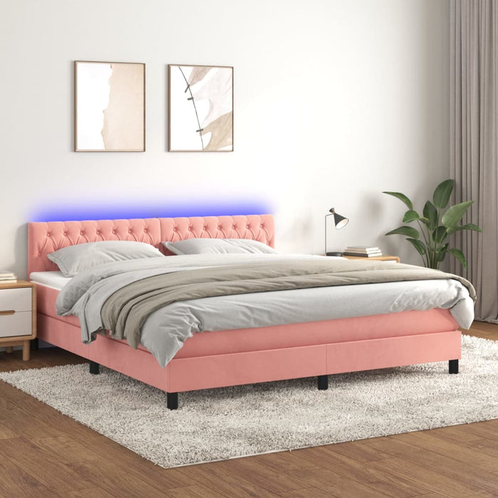 Pat continental cu saltea & LED, roz, 180x200 cm, catifea - WALTI WALTI
