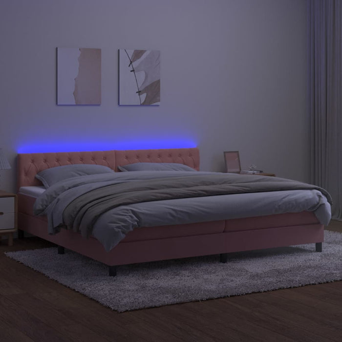 Pat cu arcuri, saltea & LED, roz, 200x200 cm, catifea - WALTI WALTI