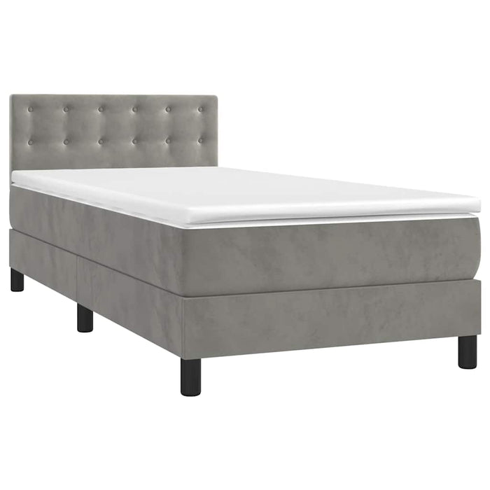 Pat continental cu saltea & LED, gri deschis, 80x200 cm catifea - WALTI WALTI