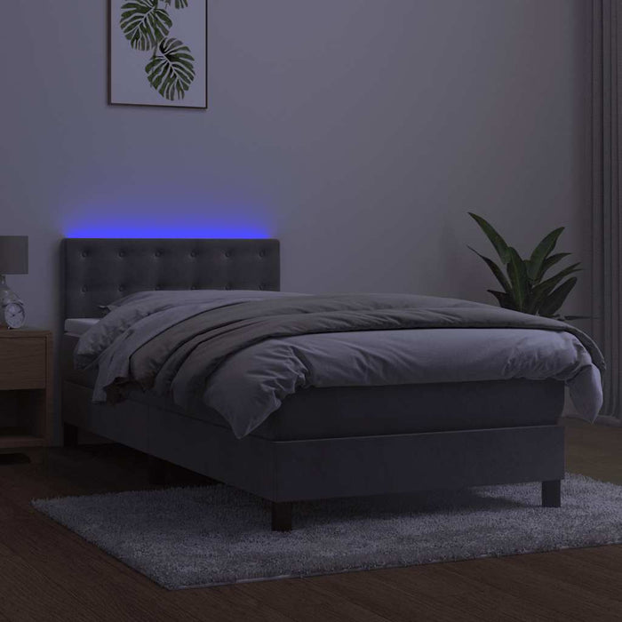 Pat continental cu saltea & LED, gri deschis, 80x200 cm catifea - WALTI WALTI