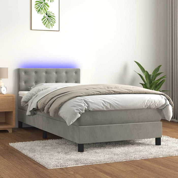 Pat continental cu saltea & LED, gri deschis, 80x200 cm catifea - WALTI WALTI
