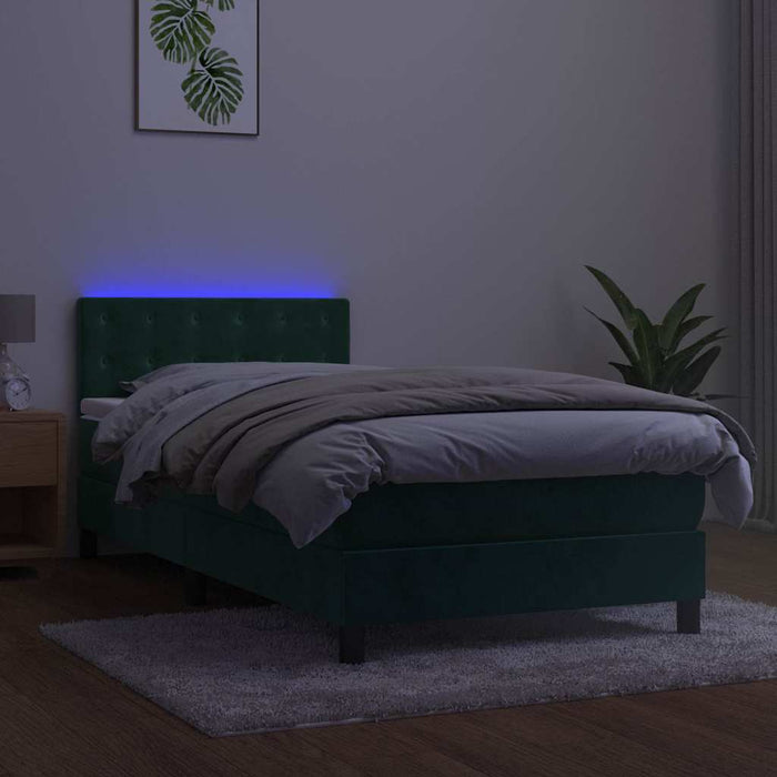 Pat continental cu saltea și LED verde închis 80x200 cm catifea - WALTI WALTI