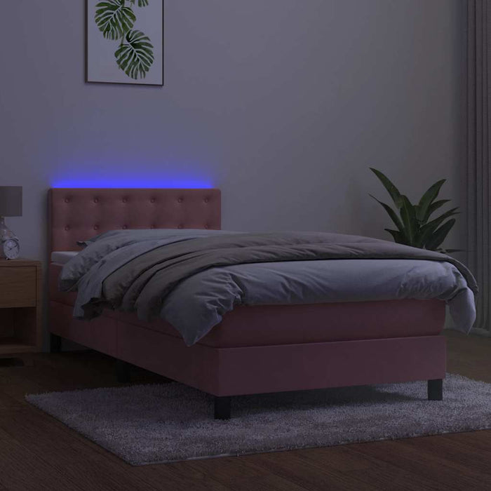 Pat continental cu saltea & LED, roz, 80x200 cm, catifea - WALTI WALTI