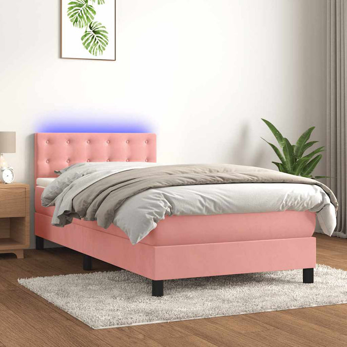 Pat continental cu saltea & LED, roz, 80x200 cm, catifea - WALTI WALTI